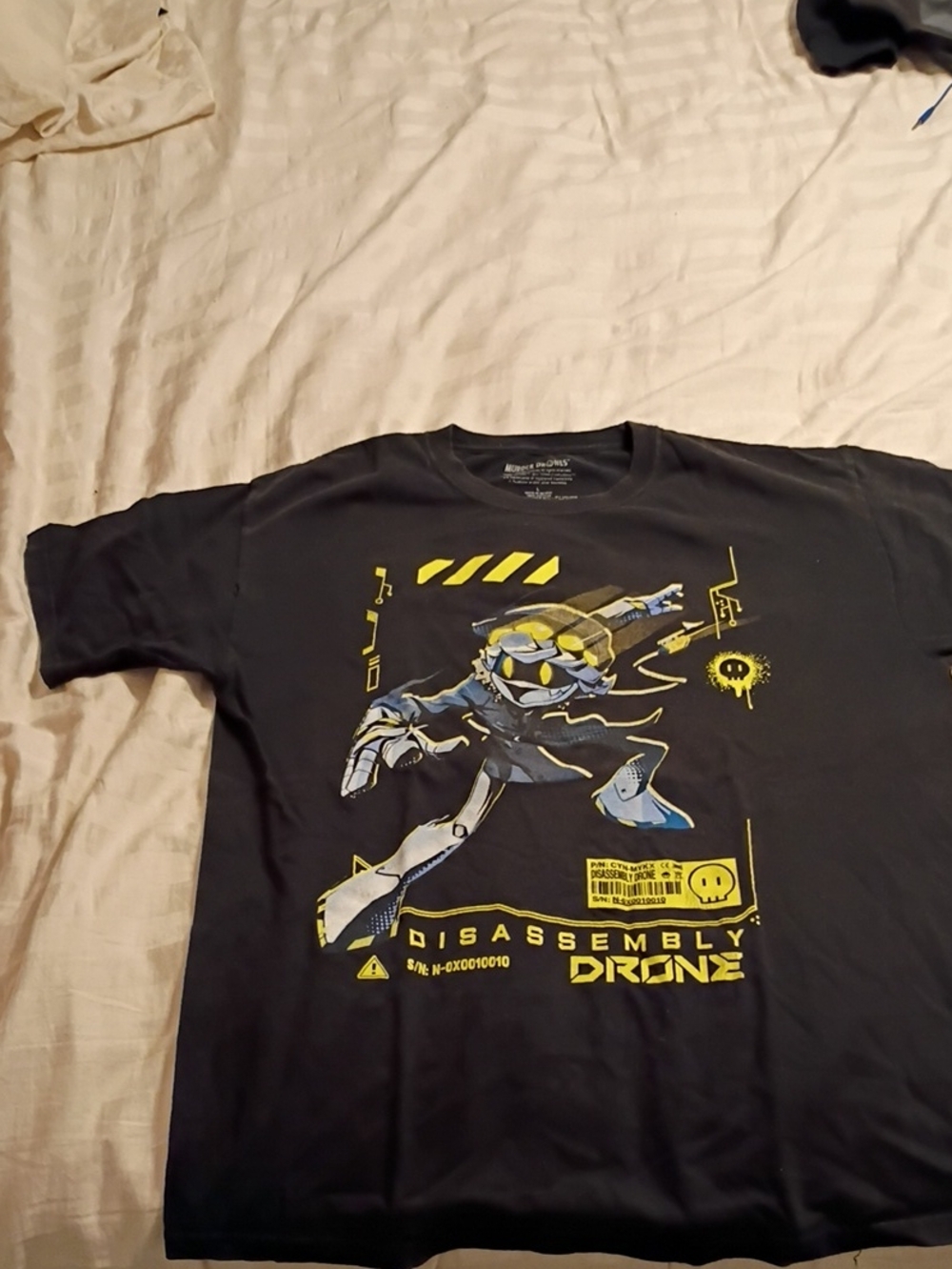 Graphic 'Disassembly Drone' Black Tee with Yellow Accents